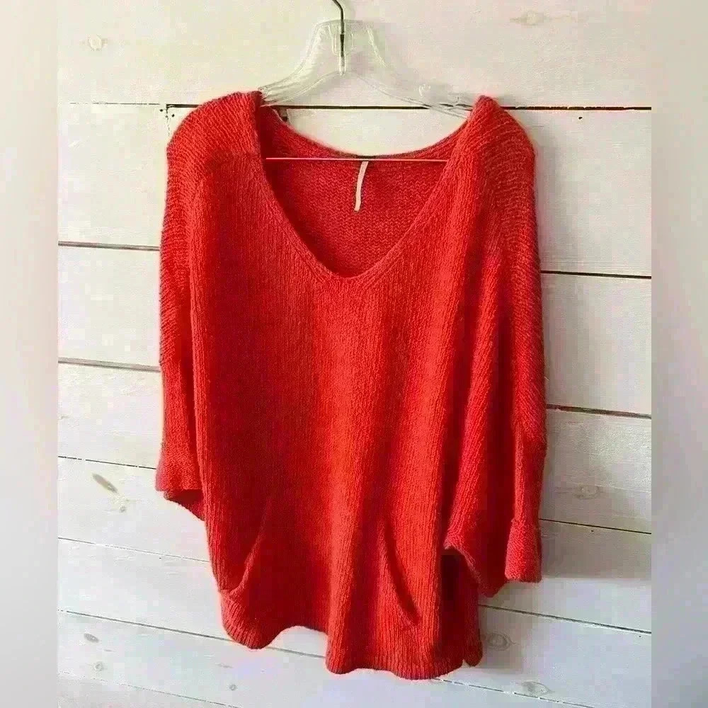 Free People Orange you found me oversized sweater tunic sz small, cotton/acrylic